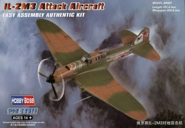 HobbyBoss IL-2M3 Shturmovik 1/72 plastic model kit box with green attack aircraft art