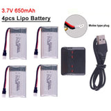 4pcs 650mAh  3.7V Lipo Battery With 4 in1 USB Charger for RC UAV Drone Vehicle