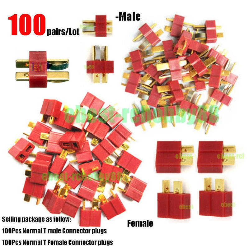 100 pairs T Plug Male Female Dean Connector For Copter ESC LiPo Battery Charger