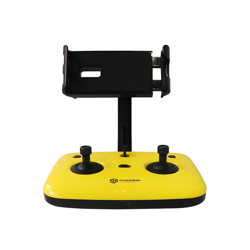 Yellow remote controller with two joysticks and phone holder