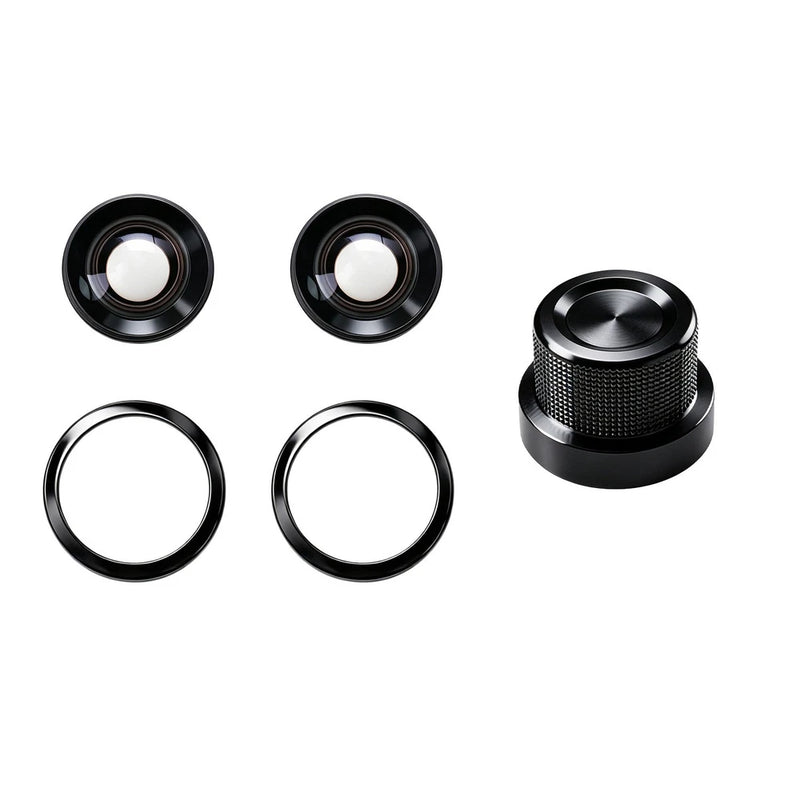 Black detachable camera lens replacement parts with rings and housing