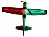 RC fixed-wing airplane toy with LED lights, red and green fuselage, propeller and wings