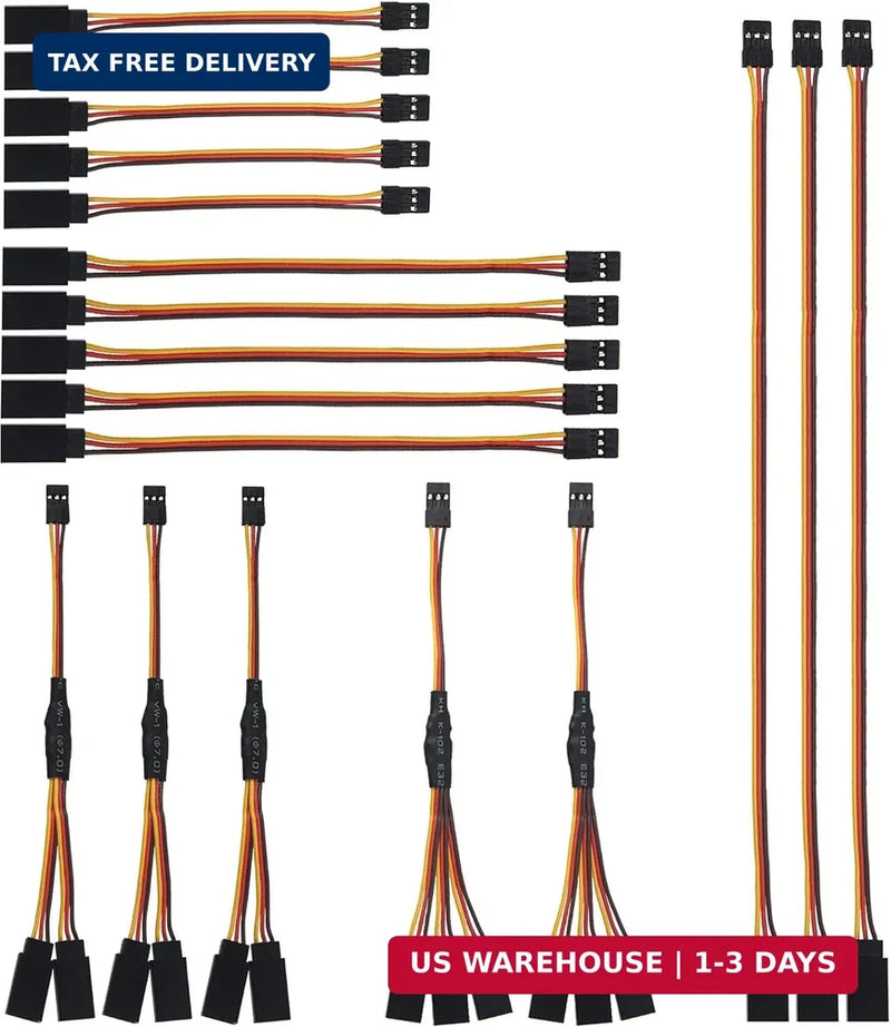 18Pcs 3-Pin JR Servo Extension Cable,1 JR Male to 2/3 Female JR Y Harness Servo Converter