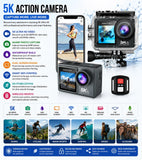 AUSHA 5K Action Camera 50MP Wide Angle EIS Waterproof 30M WiFi bike Vlogging Cam