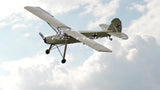 RC balsa airplane model with German Luftwaffe-style markings and three-blade tail