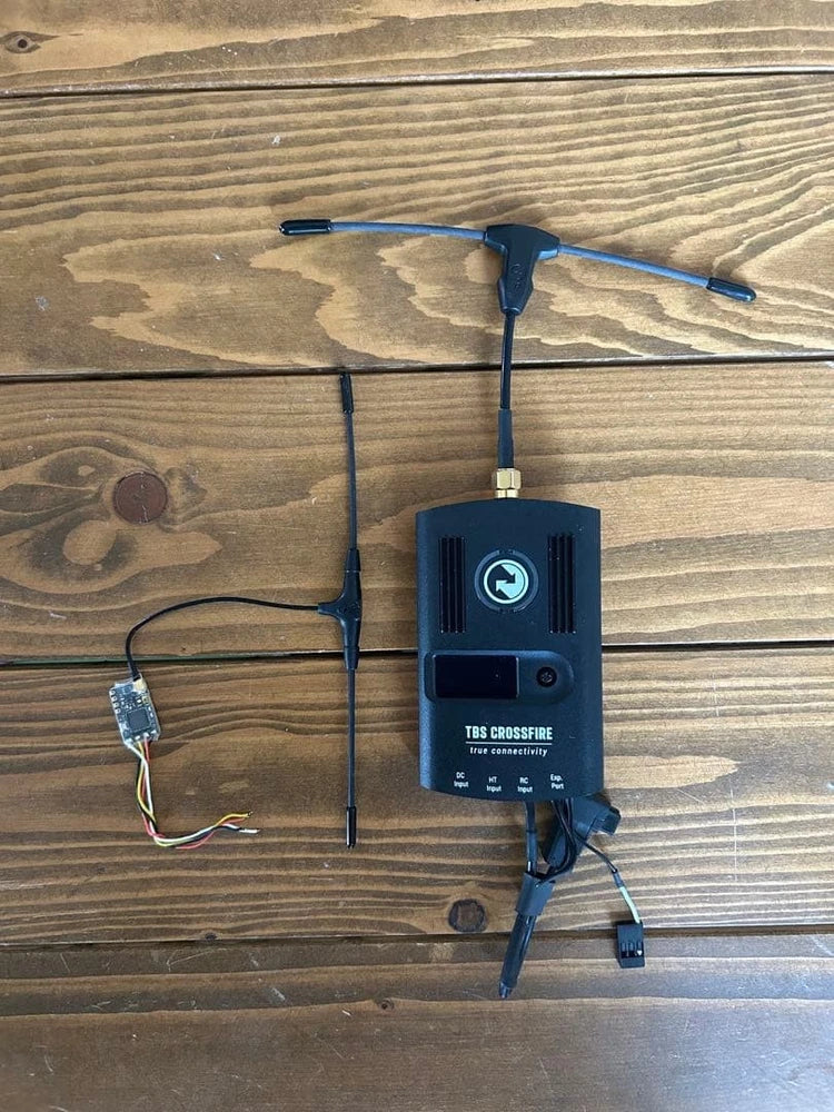 RC FPV transmitter/receiver module set with two antennas, blue-black electronics