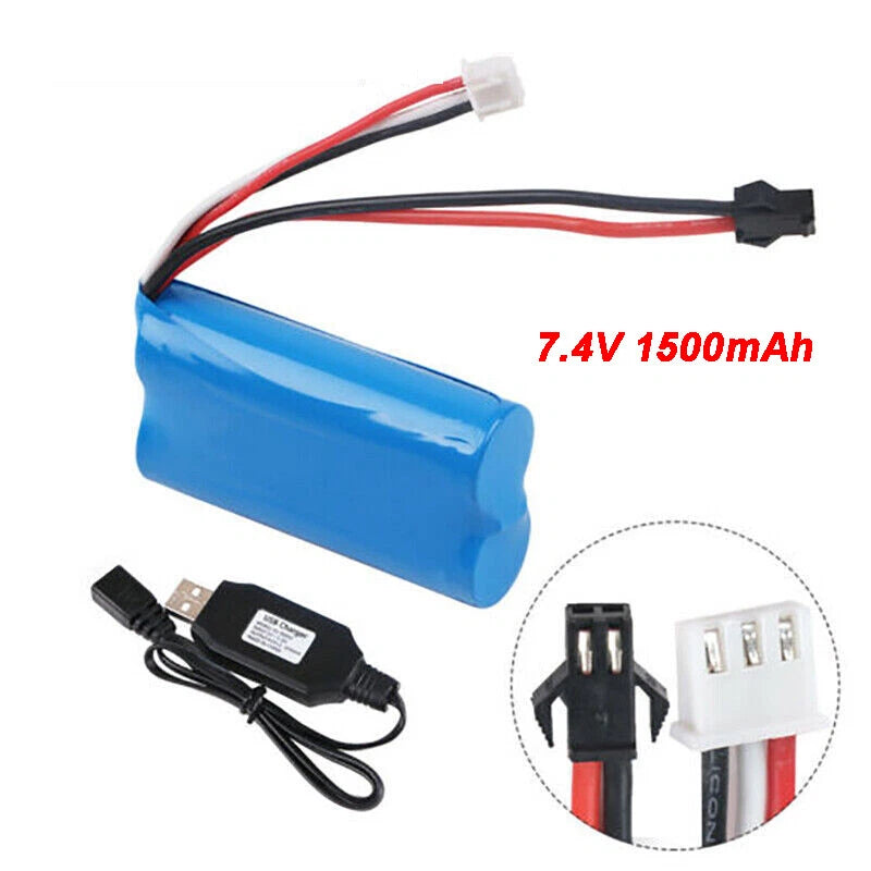 7.4V 1500mAh Rechargeable Lipo Battery 15C w/ SM Plug & Charger for RC Car Boat