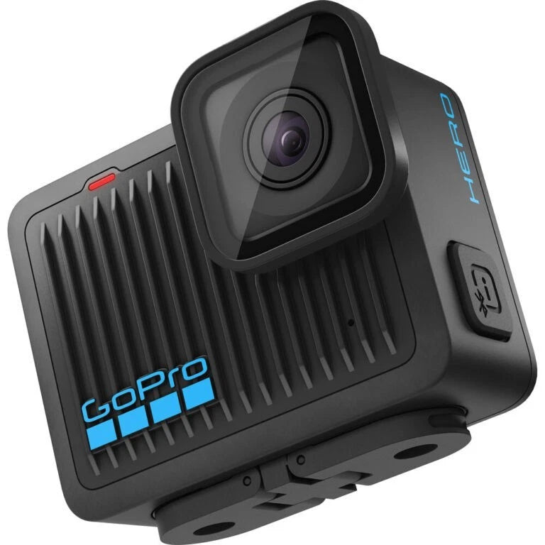 GoPro action camera, black body with front lens and mount holes