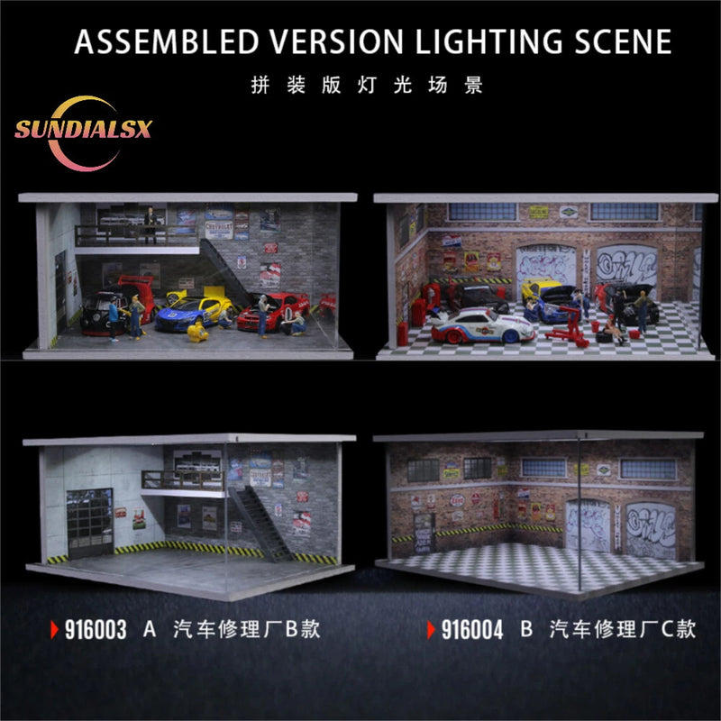 1/64 Diorama Car Parking Lot Model LED Lighting Garage Workshop Scene Model Gift