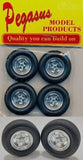 Pegasus 309 1970's Annson Chrome Wheels W/ Black Wall Tires model kit 1/24, 25