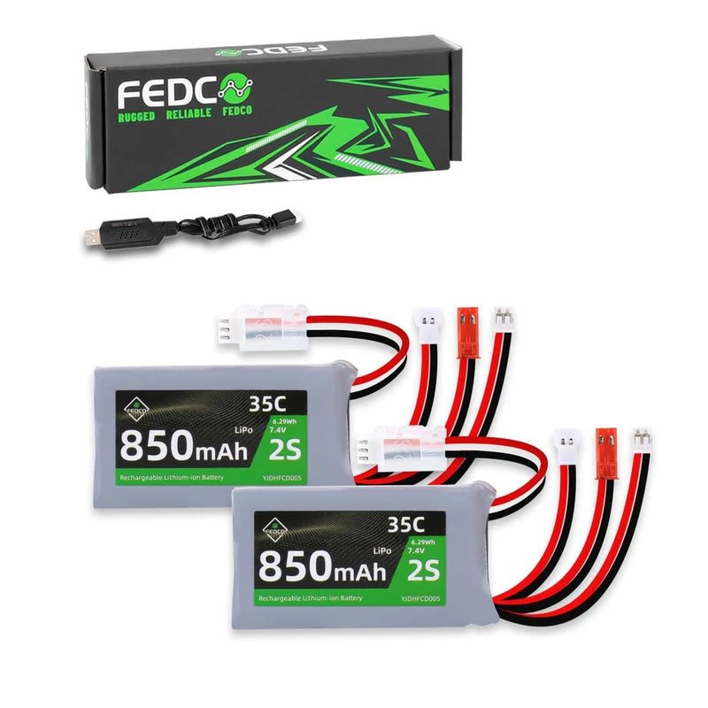 FEDCO 7.4V 2S 35C 850mAh LiPo Battery with USB Charger for 1/24 RC Car Battery