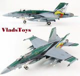 Green and gray F/A-18C Hornet model plane with tail art and landing gear