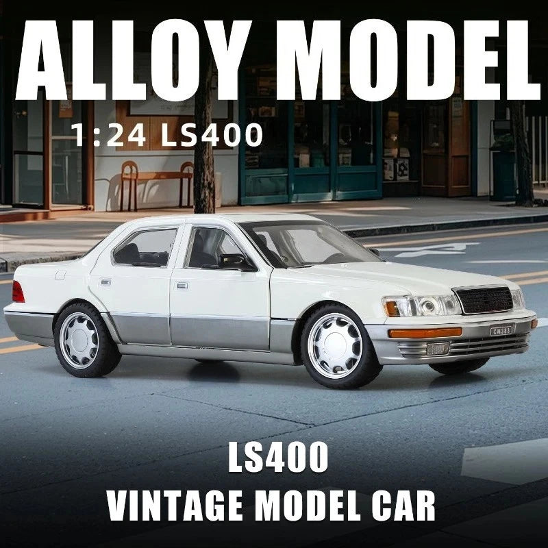 Lexus LS400 1:24 alloy vintage model car, white sedan with front details