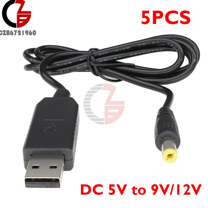 5PCS USB DC 5V to 9V/12V Step-up Module Converter 2.1x5.5mm Male Connector Cable
