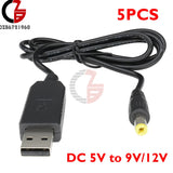 5PCS USB DC 5V to 9V/12V Step-up Module Converter 2.1x5.5mm Male Connector Cable