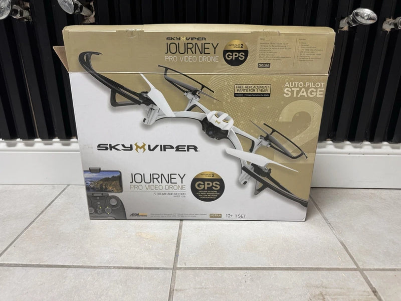 Sky Viper Journey GPS video drone box with illustrated quadcopter