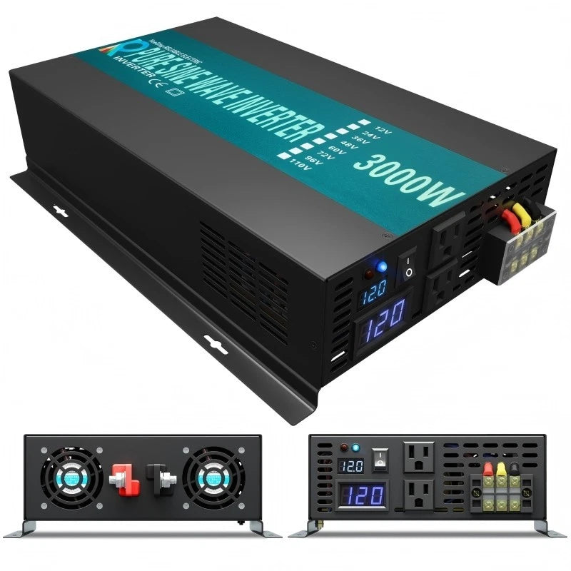 WZRELB 3000W Pure Sine Wave Power Inverter 12V DC to 120V AC Off Grid Home RV