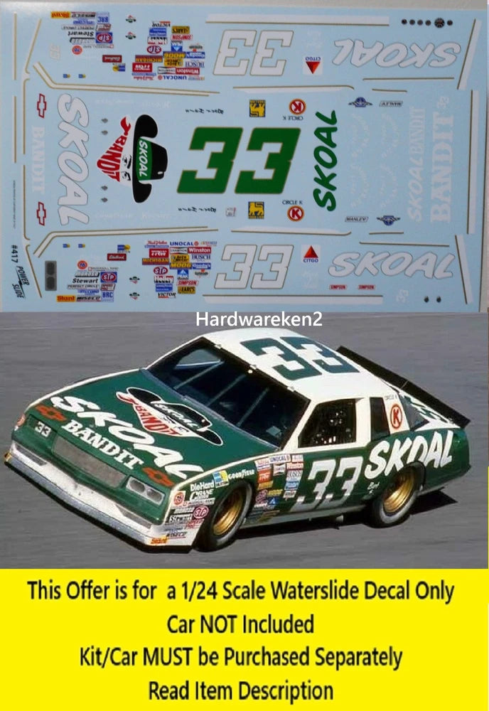 NASCAR DECAL #33 BANDIT 1987 CHEVROLET MONTE CARLO HARRY GANT 1/24 POWERSLIDE