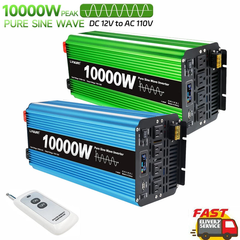 5000W 10000W Pure Sine Wave Power Inverter DC 12V to AC 110V Converter Camping