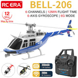 3D RC Bell-206 helicopter model with blue-and-white fuselage and 6-channel remote