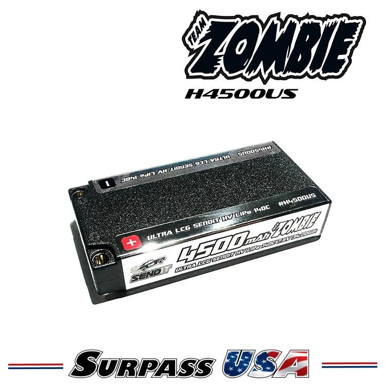 Team Zombie SENDIT 4500mAh 2S 7.6v HV 140c ULCG Shorty (ROAR Approved) Battery