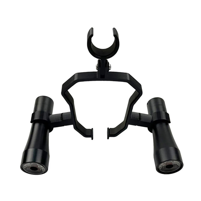 Black dual flashlight mount bracket with central U clamp for drone