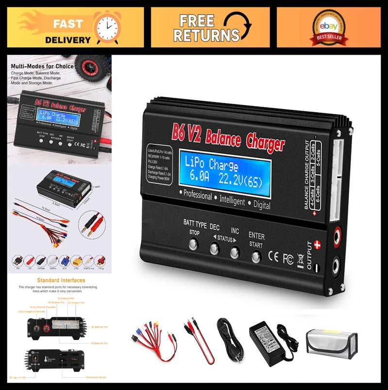 LiPo Battery Charger & Discharger for 1S-6S LiPo, Li-Fe, NiMH, NiCD - RC Car & D Battery