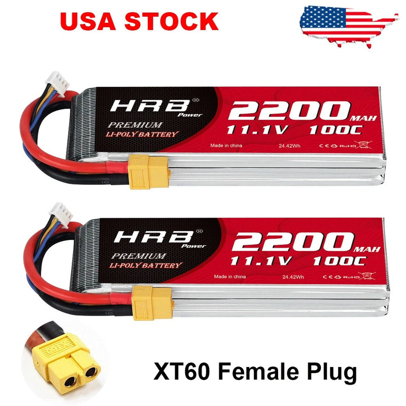 2X HRB XT60 2200mAh 11.1V LiPo Battery 3S 100C For RC Boat Airplane Drone Car AU