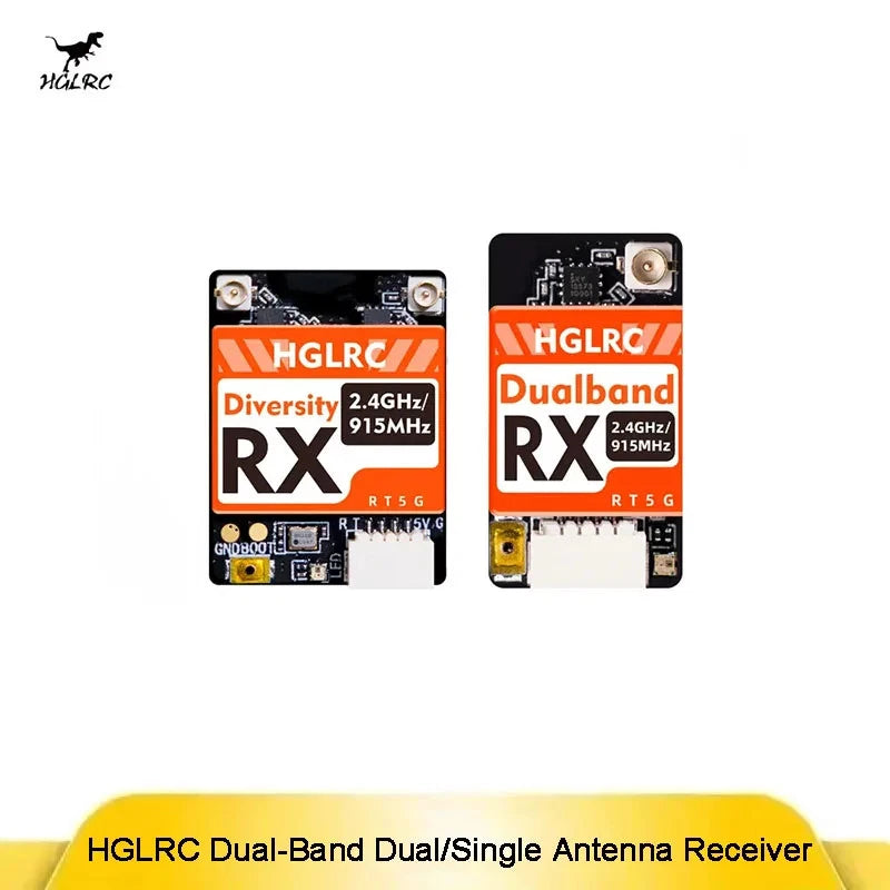 Dual-band RC receiver PCB with HGLRC Dualband RX label, 2.4GHz/915MHz