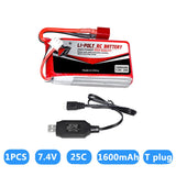 1pcs 7.4V 1600mAh 25C RC rechargeable Li-po Battery with T plug for Feilun FT012