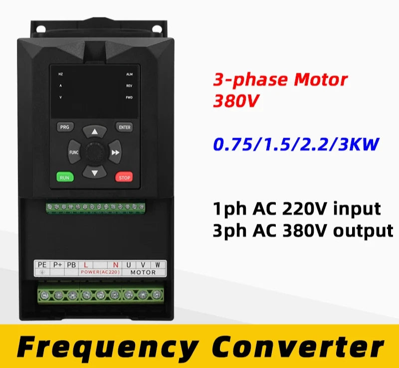 Motor Speed Controller 380V 3 Phase VFD 220V 1 Phase Input Inverter 0.75-2.2kW