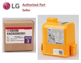 LG vacuum battery pack with orange casing and label, shown with boxed label code EAC63758603