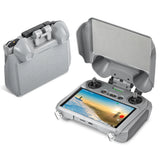 Grey protective hood/case for remote controller, open to hold screen