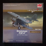 Blue-gray Grumman F3F-2 biplane die-cast model with US star markings, in box