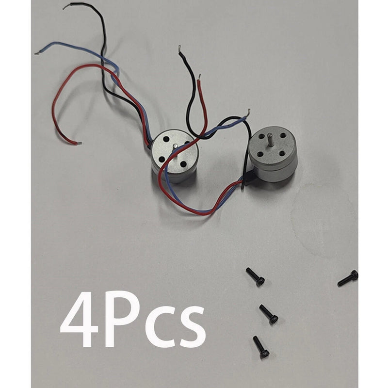 4-pack micro brushless motors with wires and mounting screws, silver-gray cylindrical housings