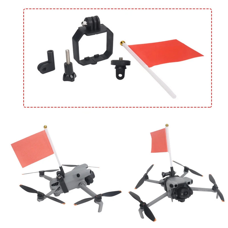 DJI Mini 5 Pro flag extension mount bracket with flags and hardware pieces