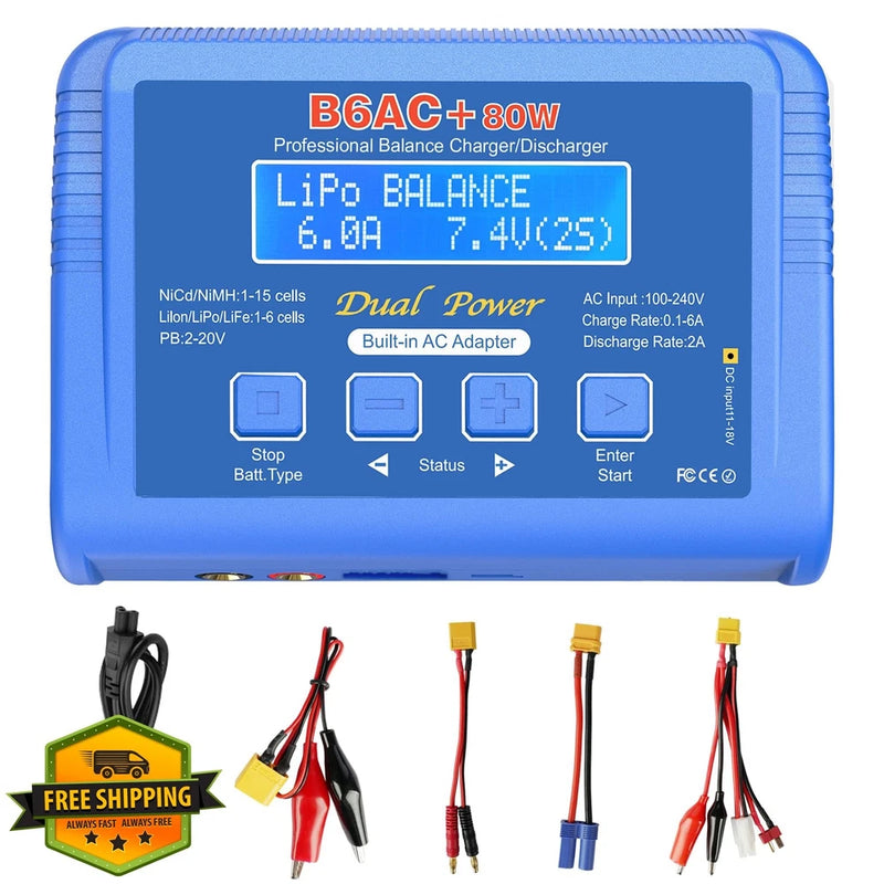 Dght B6AC 80W Lipo Battery Balance Charger Blue Battery