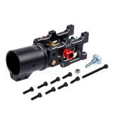 CNC aluminum folding arm bracket with 22mm tube, red connector, screws and hex key