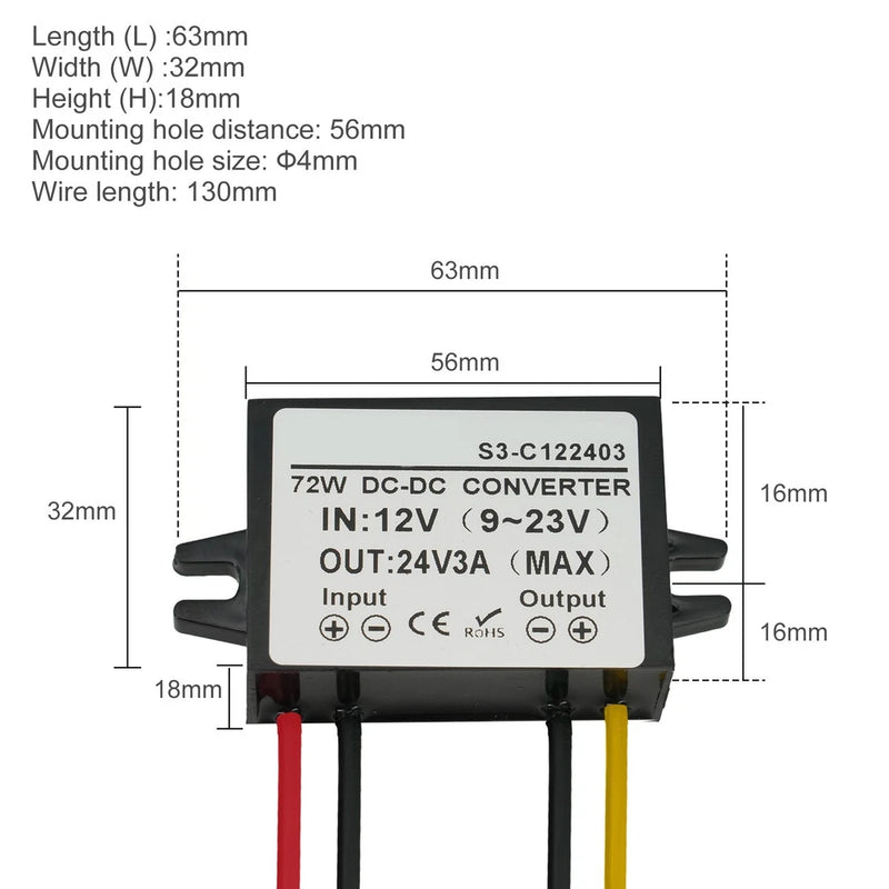 Conversion Efficiency: 95% Output Voltage: 24V Rated Output Current: 3A