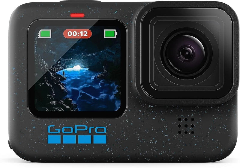 GoPro HERO12 Black waterproof action camera with front display and wide-angle lens