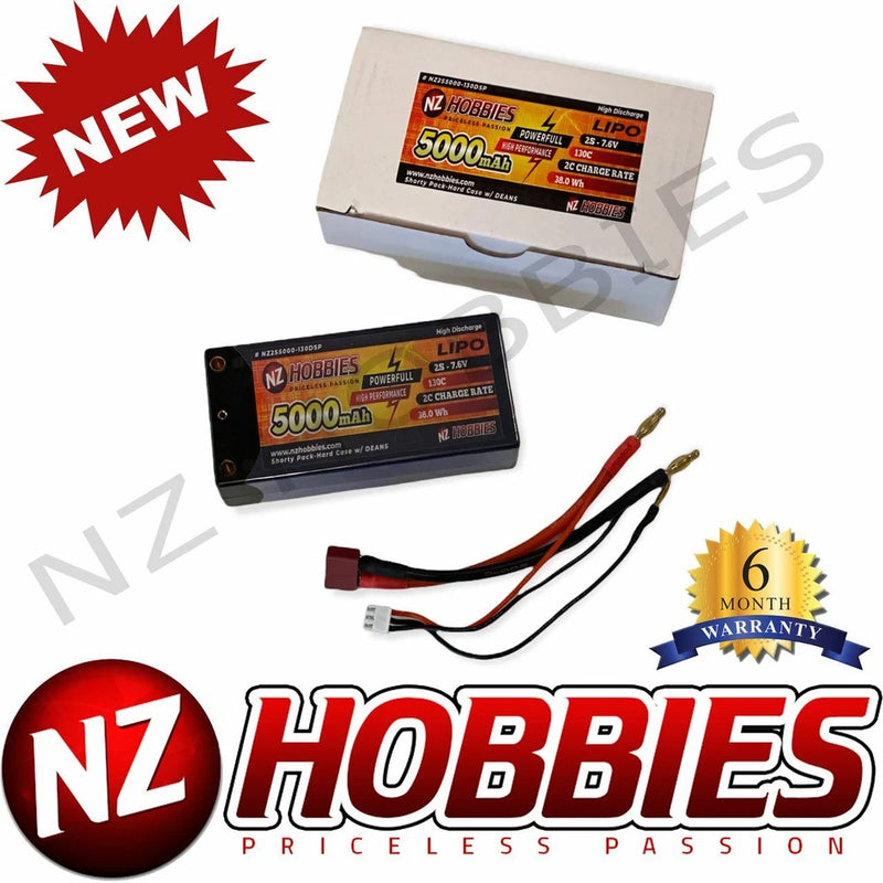NZHOBBIES 2S 7.6V 5000mah 130C HV Hard Case Shorty Pack Lipo Battery w/ 4MM