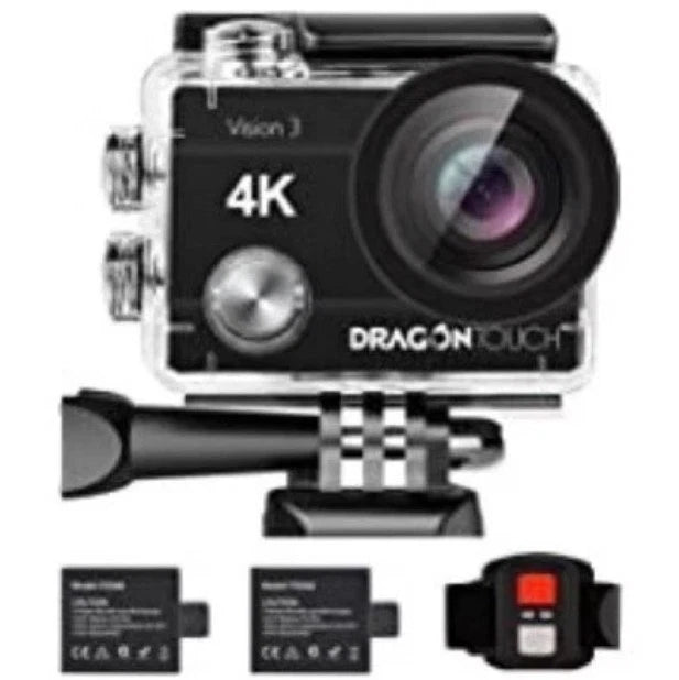 Dragon Touch Vision 3 Waterproof Action W/ Camera Waterproof Case And Mount