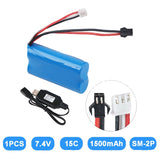1pcs 7.4V 1500m 15CRechargeable Lipo Battery SM Plug & Charger for RC Car Boat