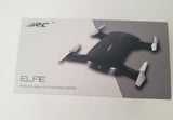 Foldable mini quadcopter drone with four rotors, black, on product box
