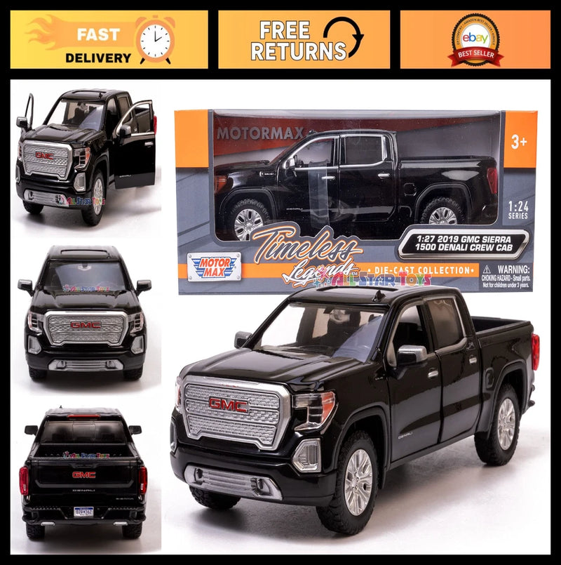 Diecast Model Truck 1/27 Scale - Black GMC Sierra 1500 Denali Crew Cab Toy Car