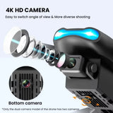 4K HD drone with dual camera module and lens, gray body