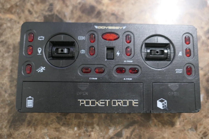 Pocket Drone remote controller, black with joysticks and red buttons