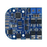 Blue servo motor controller PCB with IC chips, resistors, and connector pads