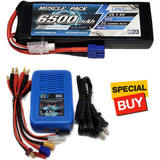 NHX Muscle Pack 2S 7.4V 6500mAh 65C Lipo Battery w/ EC3 Connector / EZ6 Charger Battery