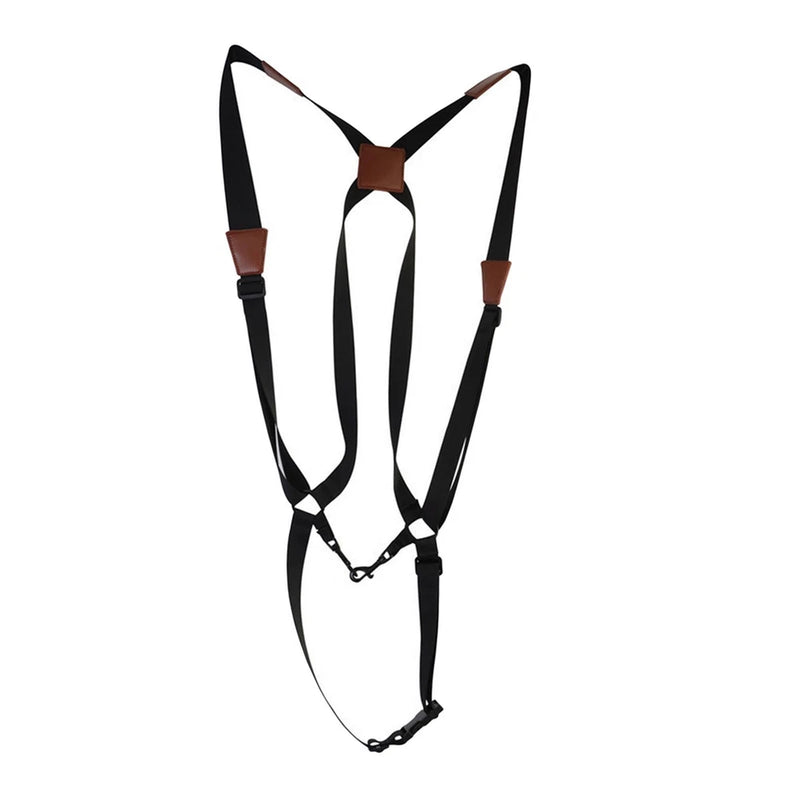 Black drone controller shoulder strap lanyard with adjustable brown buckles and clips